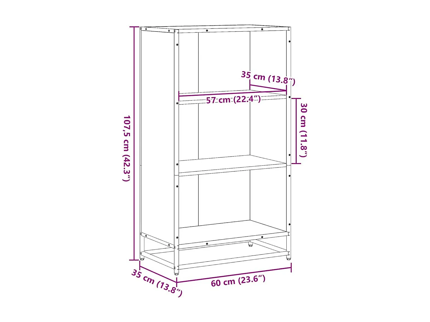 Bibliothèque chêne fumé 60x35x107,5 cm bois d'ingénierie