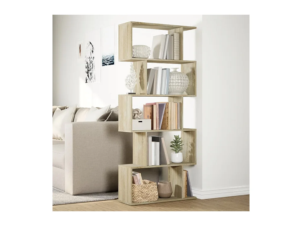 Bibliothèque séparatrice de pièce 5 niveaux chêne sonoma 70x24x161cm