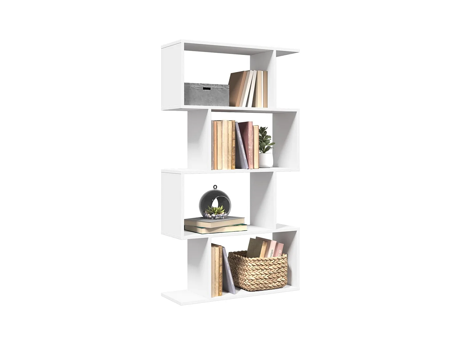 Bibliothèque séparatrice de pièce à 4 niveaux blanc bois ingénierie