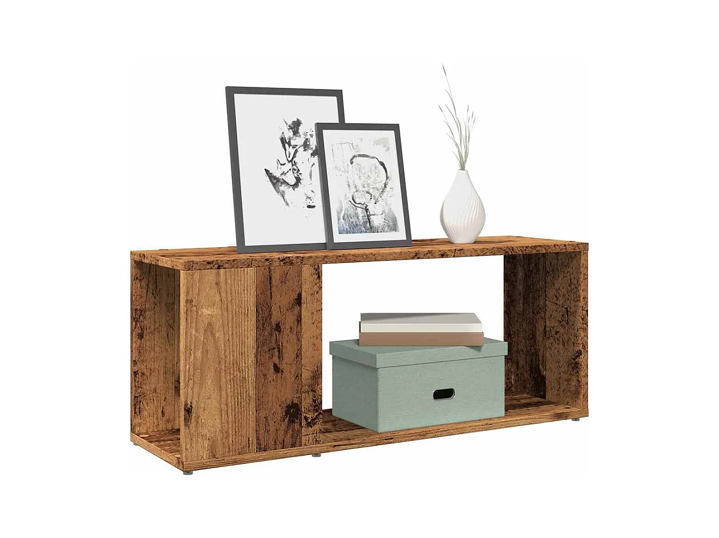 Tv-meubel 80x24x32cm bewerkt hout oud houtkleurig