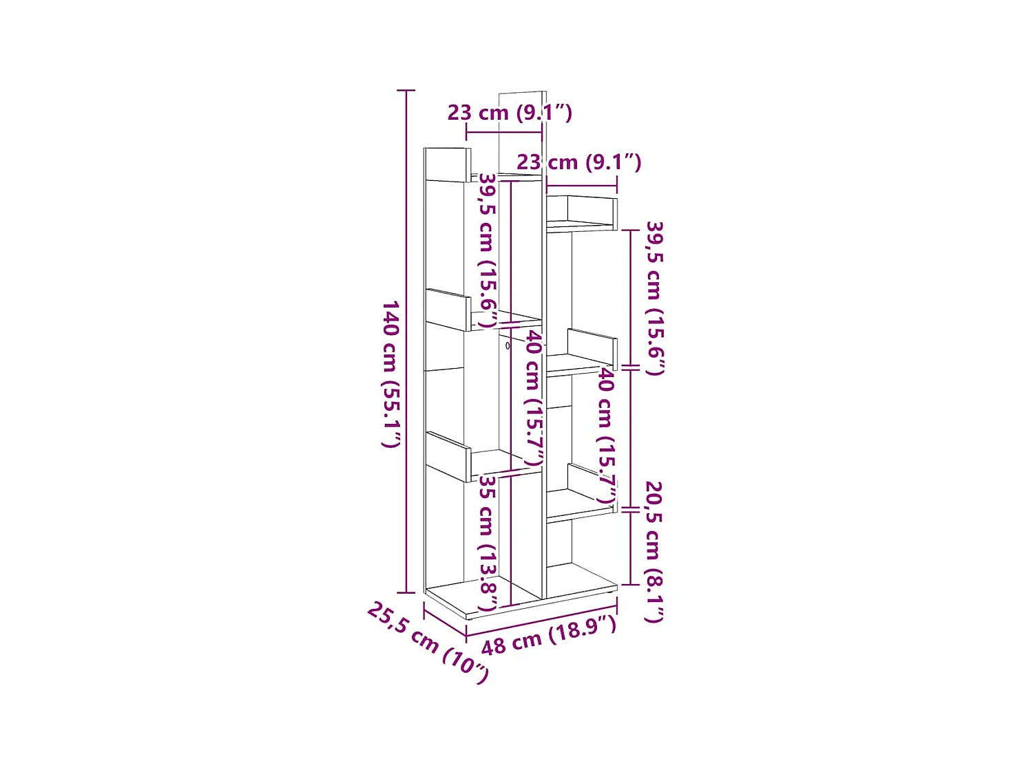 Bibliothèque vieux bois 48x25,5x140 cm bois d'ingénierie