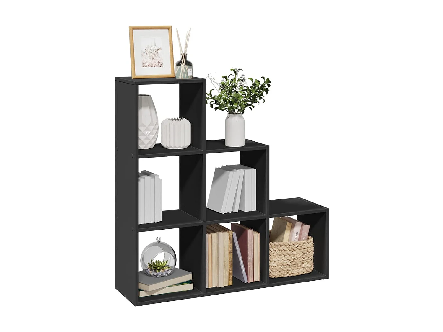 Kamerscherm / boekenkast 3-laags 99x29x99 cm bewerkt hout zwart