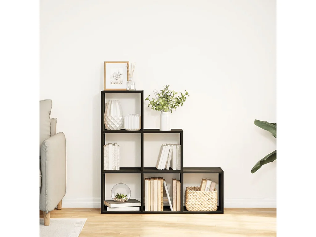 Kamerscherm / boekenkast 3-laags 99x29x99 cm bewerkt hout zwart