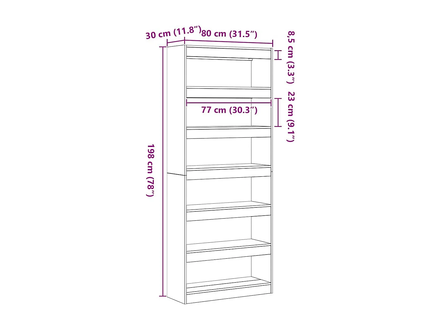 Bibliothèque chêne artisanal 80 x 30 x 198 cm Bois d'ingénierie