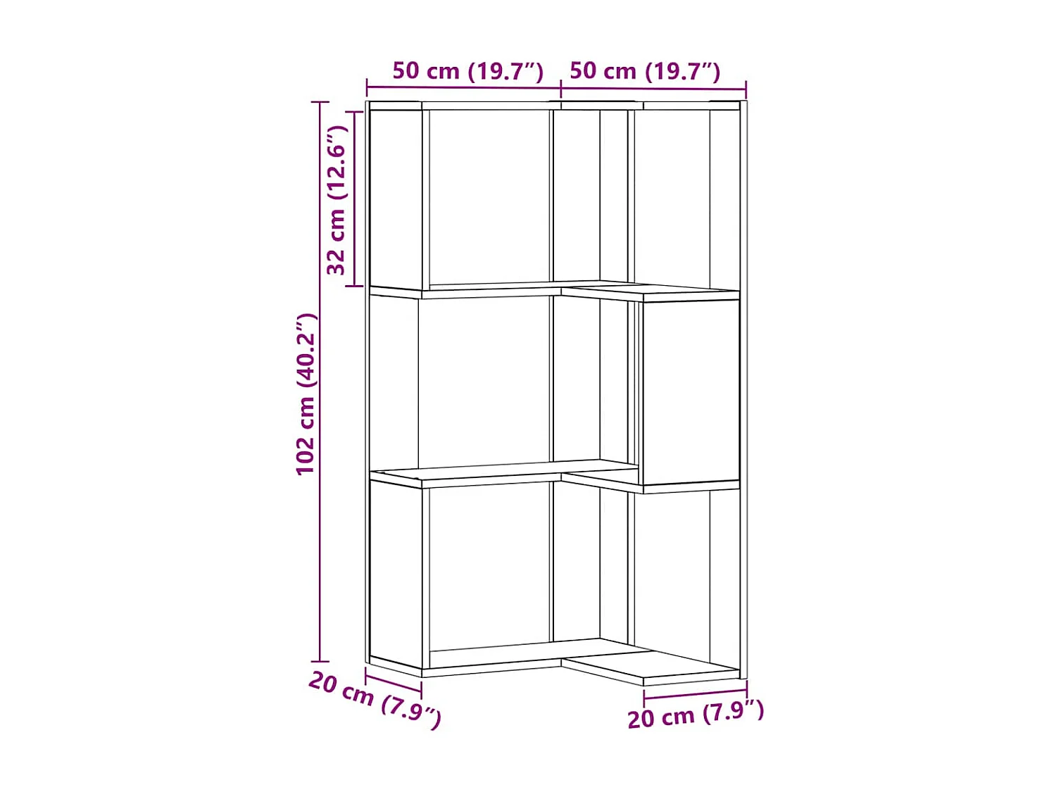 Bibliothèque d'angle 3 niveaux chêne artisanal bois ingénierie