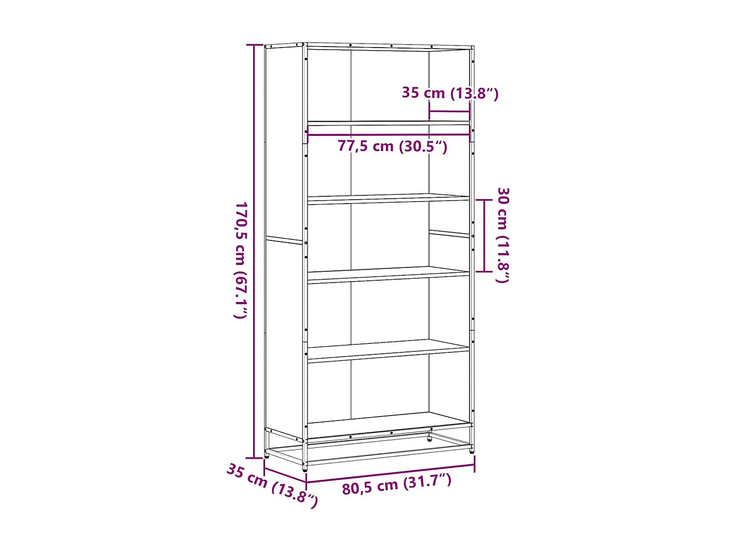 Bibliothèque sonoma gris 80,5x35x170,5 cm bois d'ingénierie