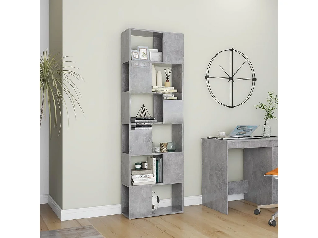 Bibliothèque/Séparateur de pièce Gris béton 60x24x186 cm
