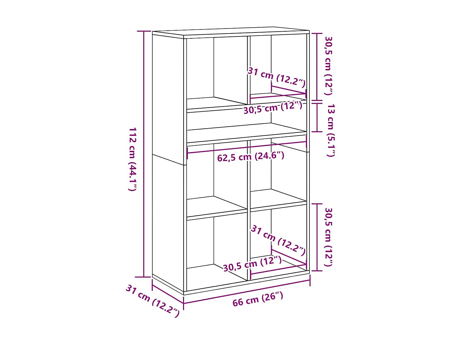 Bibliothèque chêne artisanal 66x31x112 cm bois d'ingénierie