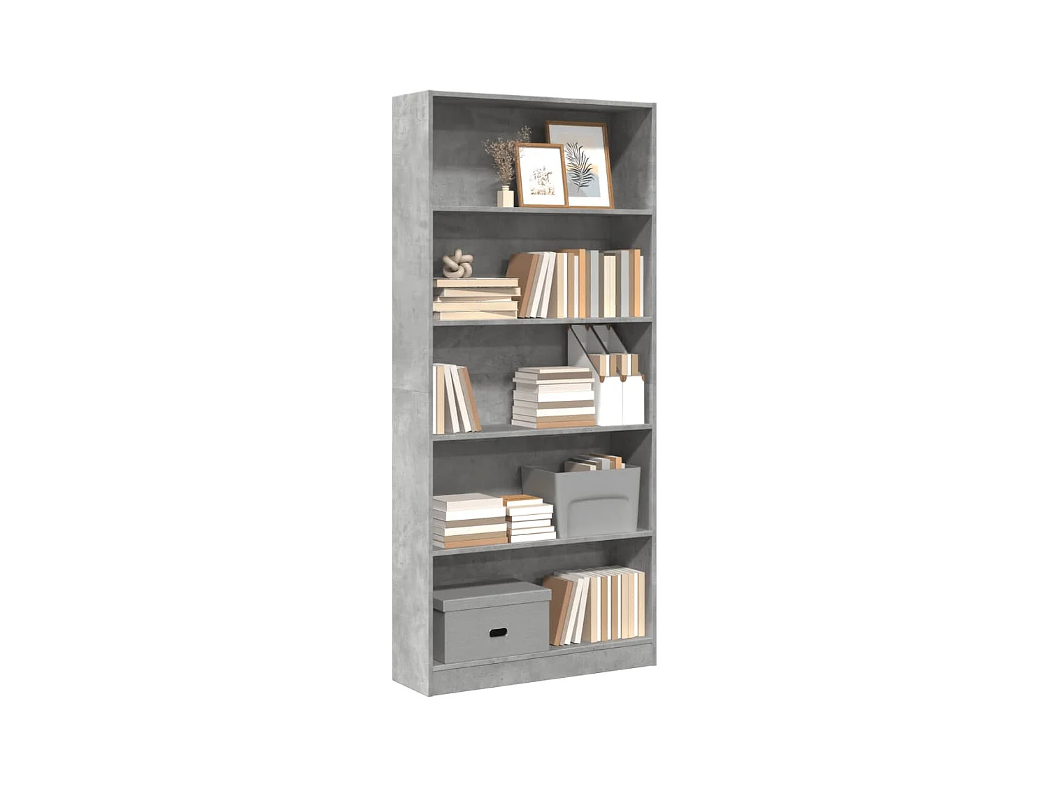 Estantería de madera de ingeniería gris hormigón 80x24x176 cm