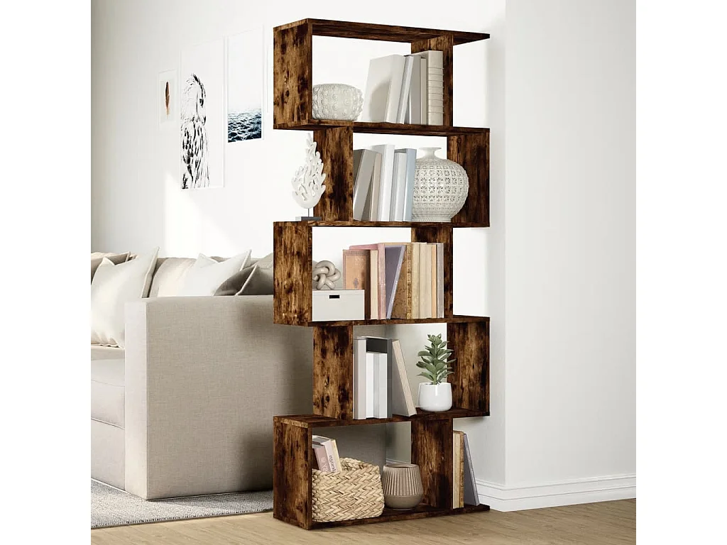 Librería divisora 5 niveles madera roble ahumado 70x24x161 cm