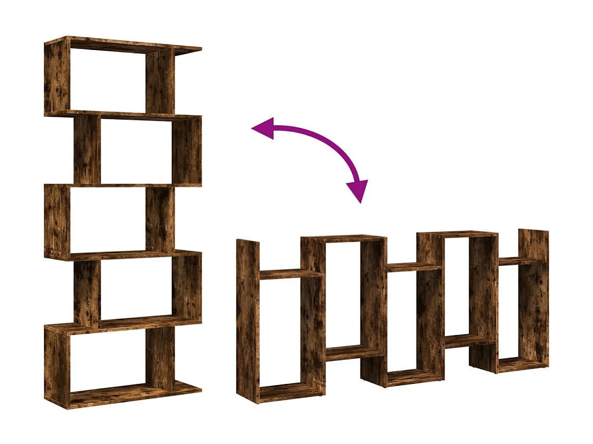 Librería divisora 5 niveles madera roble ahumado 70x24x161 cm