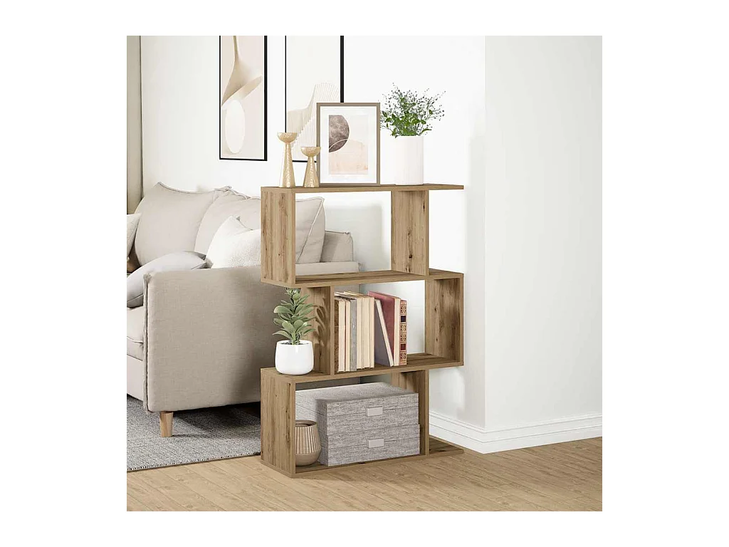 Bibliothèque séparatrice de pièce à 3 niveaux chêne artisanal