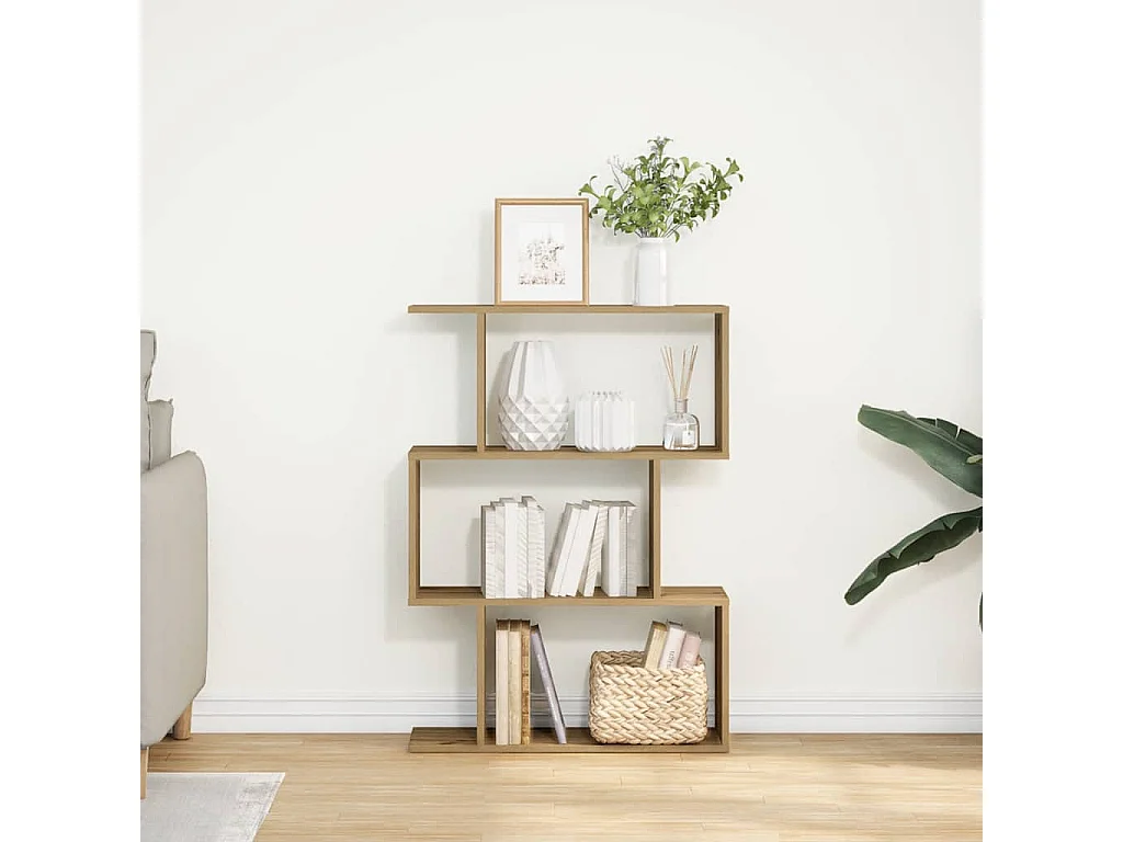 Bibliothèque séparatrice de pièce à 3 niveaux chêne artisanal