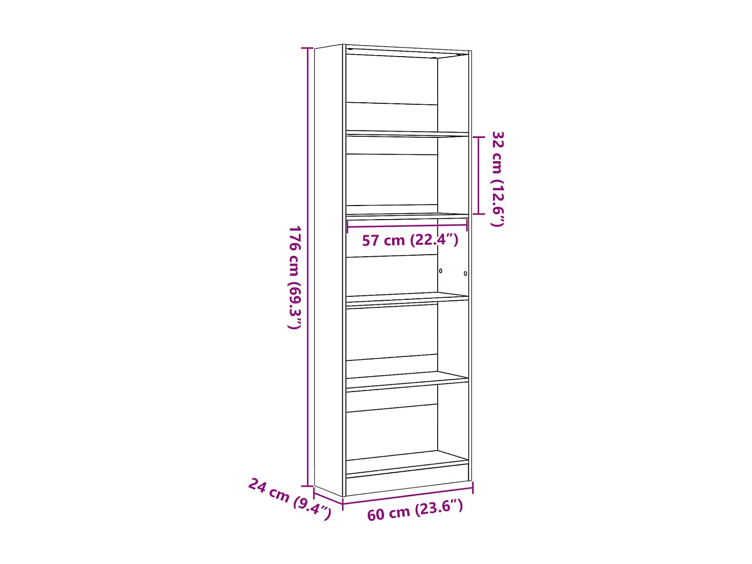 Bibliothèque blanc 60x24x176 cm bois d'ingénierie
