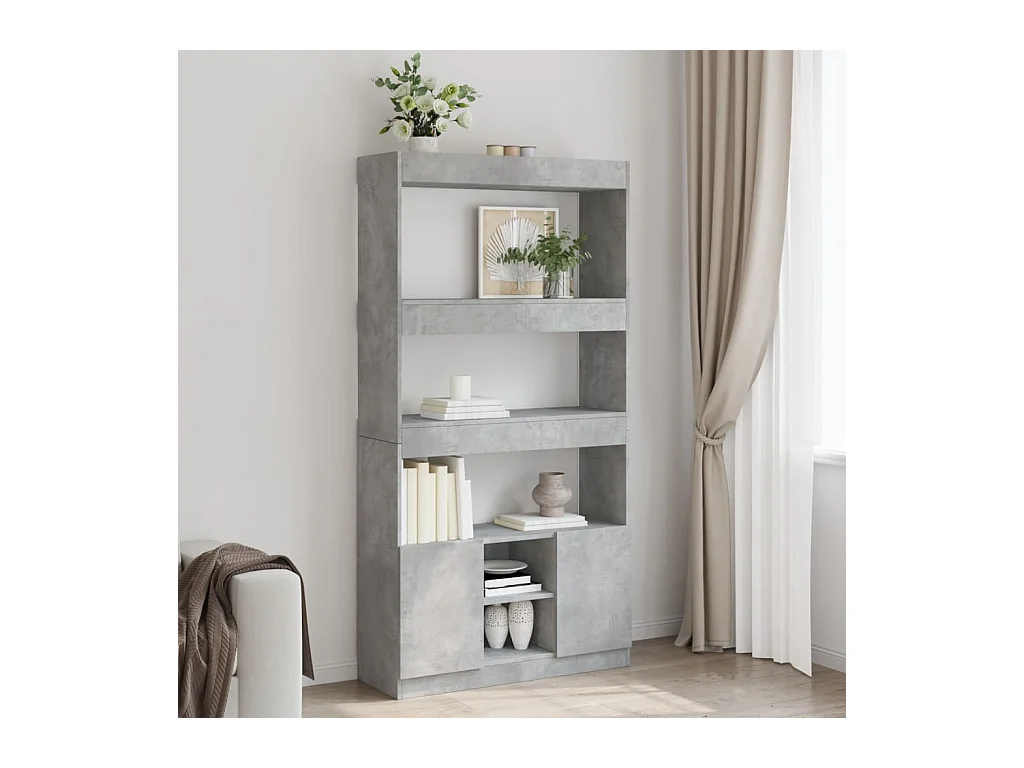 Aparador alto madera de ingeniería gris hormigón 92x33x180 cm