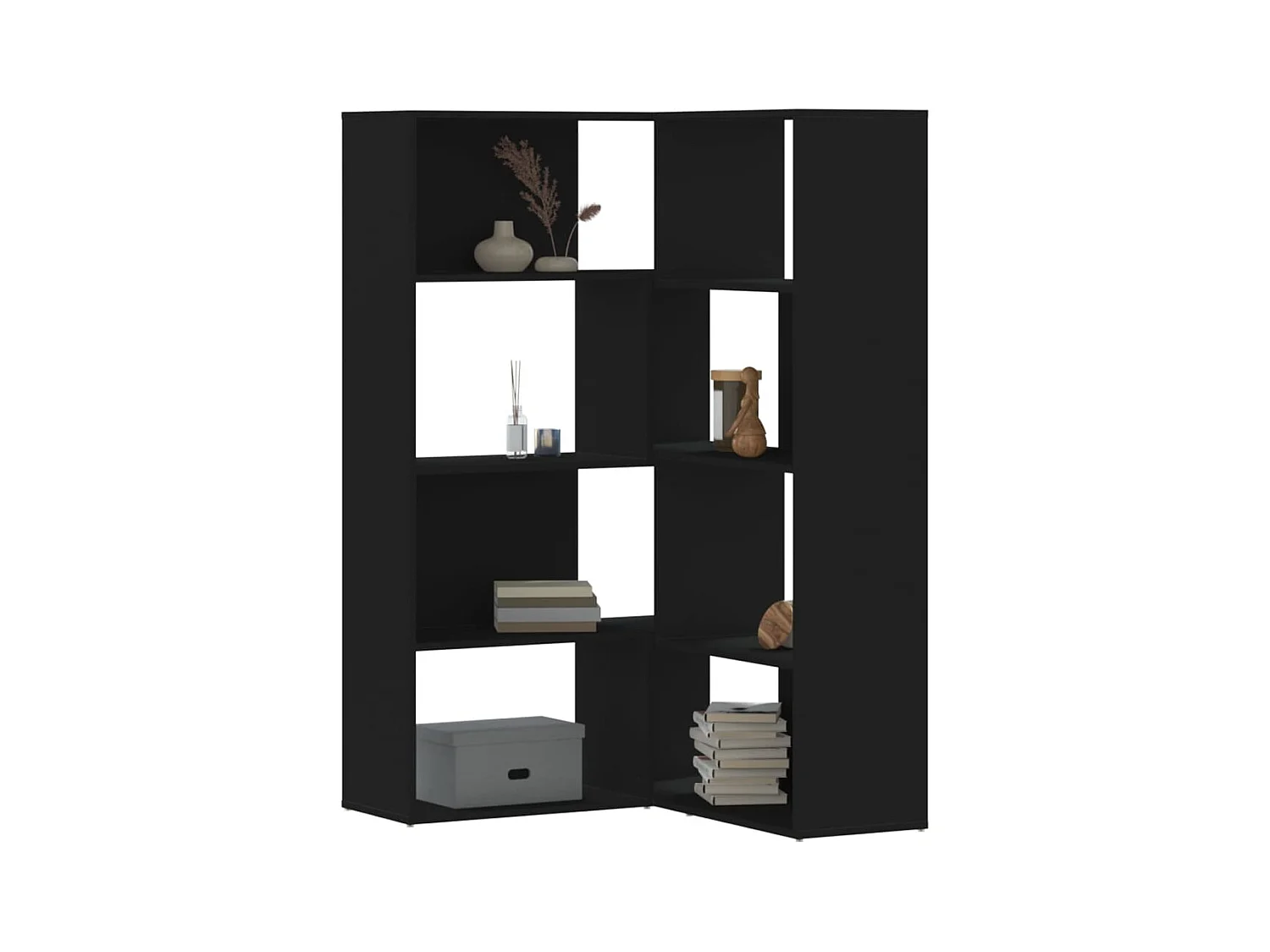 Bibliothèque d'angle à 4 niveaux noir bois d'ingénierie