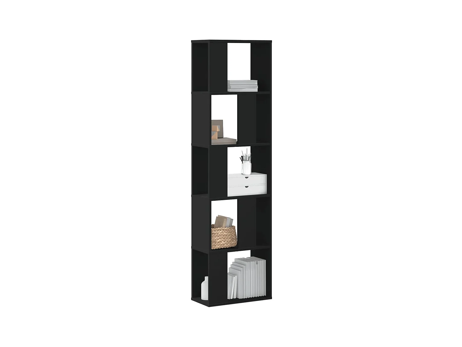 Bibliothèque 5 niveaux noir 45x23,5x162,5 cm bois d'ingénierie