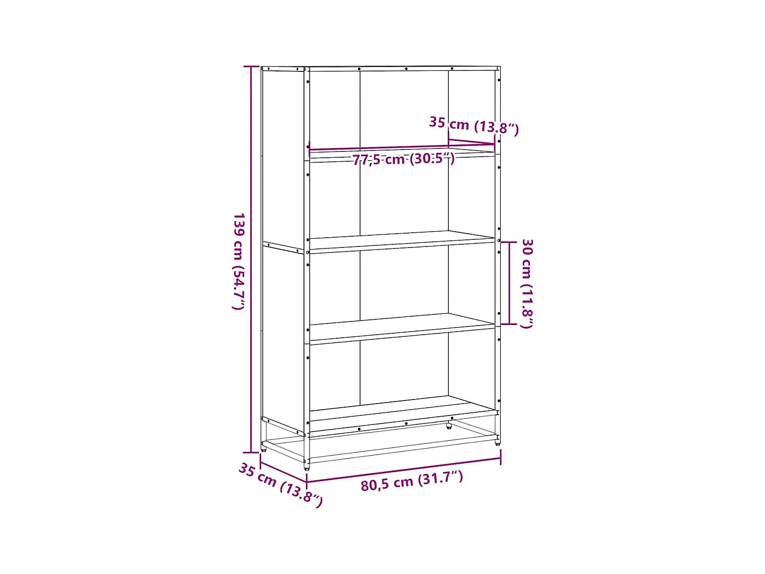 Bibliothèque chêne fumé 80,5x35x139 cm bois d'ingénierie
