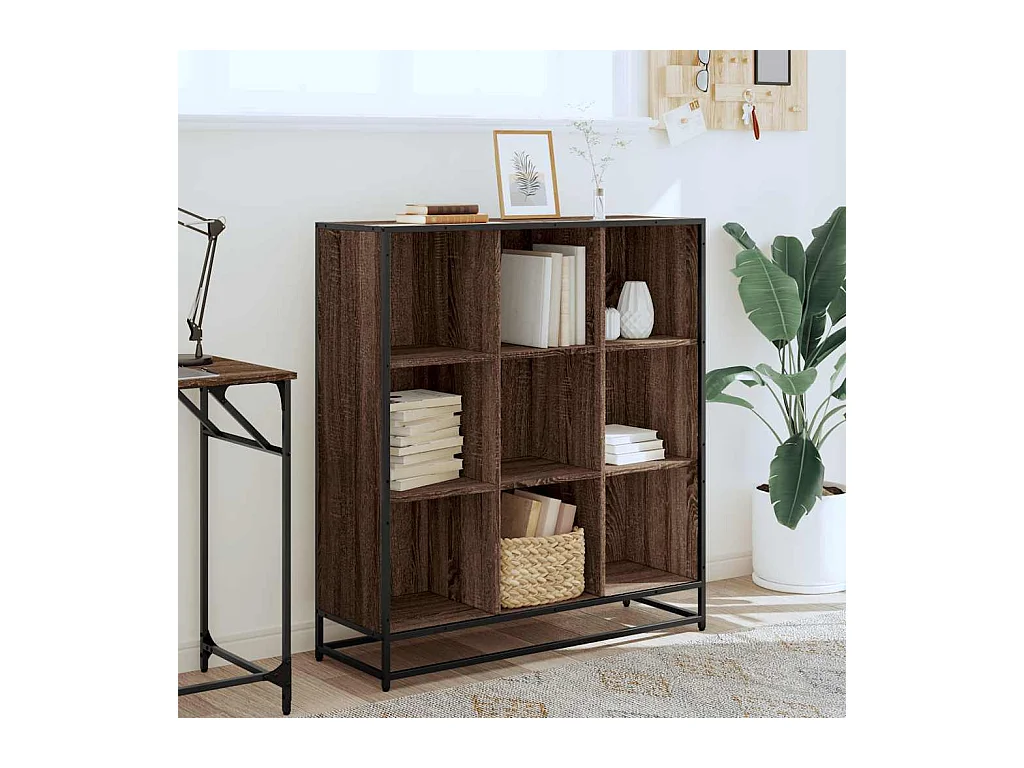 Bibliothèque chêne marron 97,5x33x107,5cm bois ingénierie métal