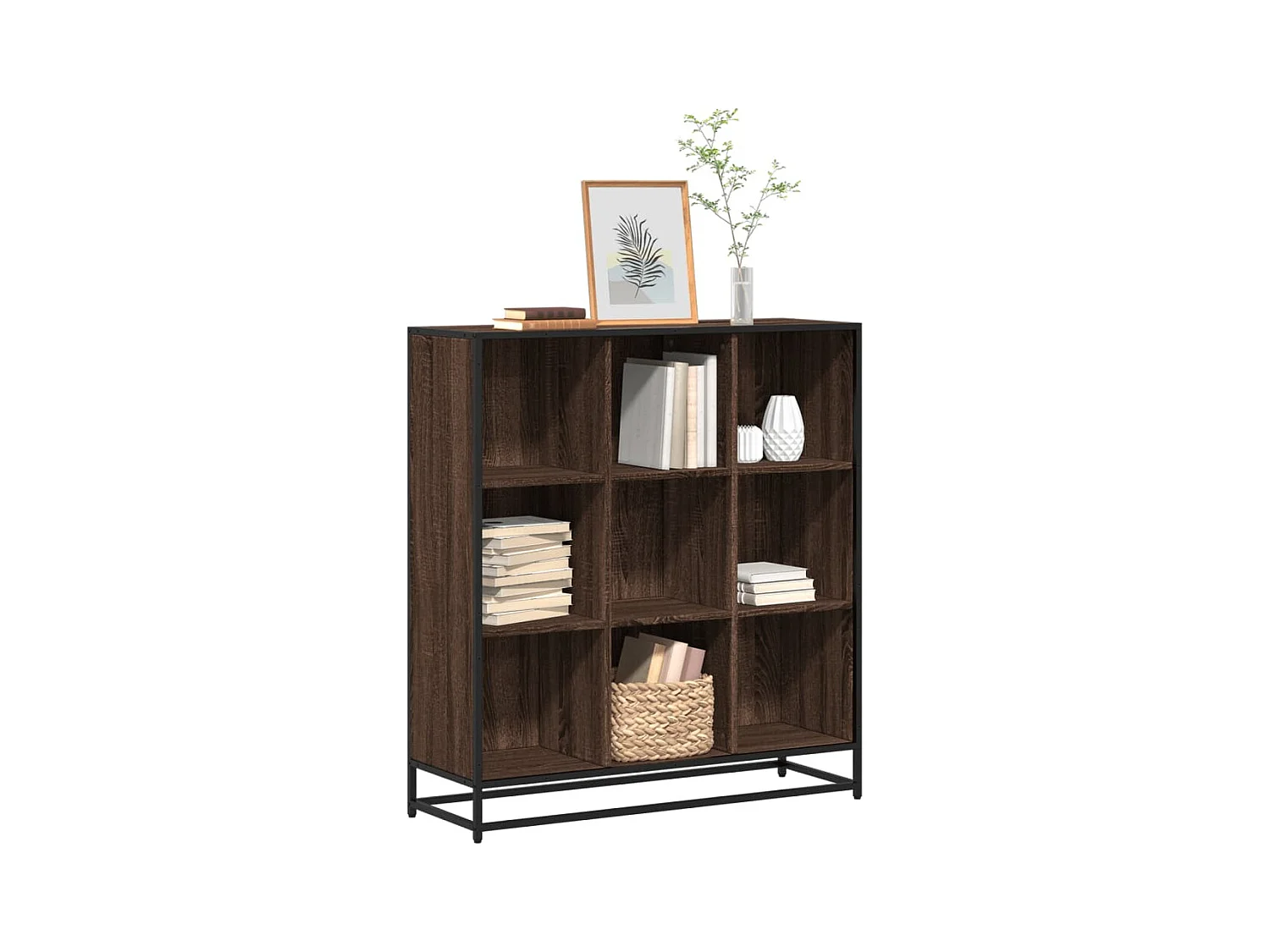 Bibliothèque chêne marron 97,5x33x107,5cm bois ingénierie métal