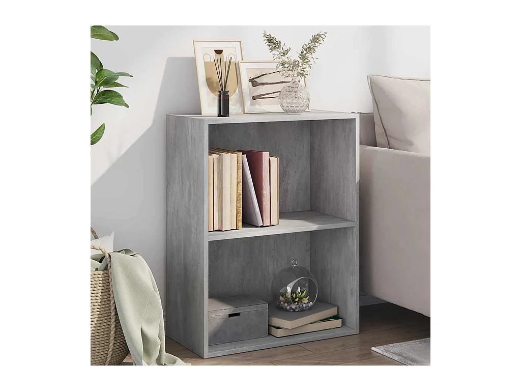 Bibliothèque à 2 niveaux gris béton bois d'ingénierie