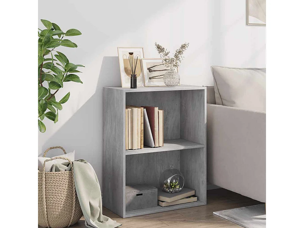 Bibliothèque à 2 niveaux gris béton bois d'ingénierie