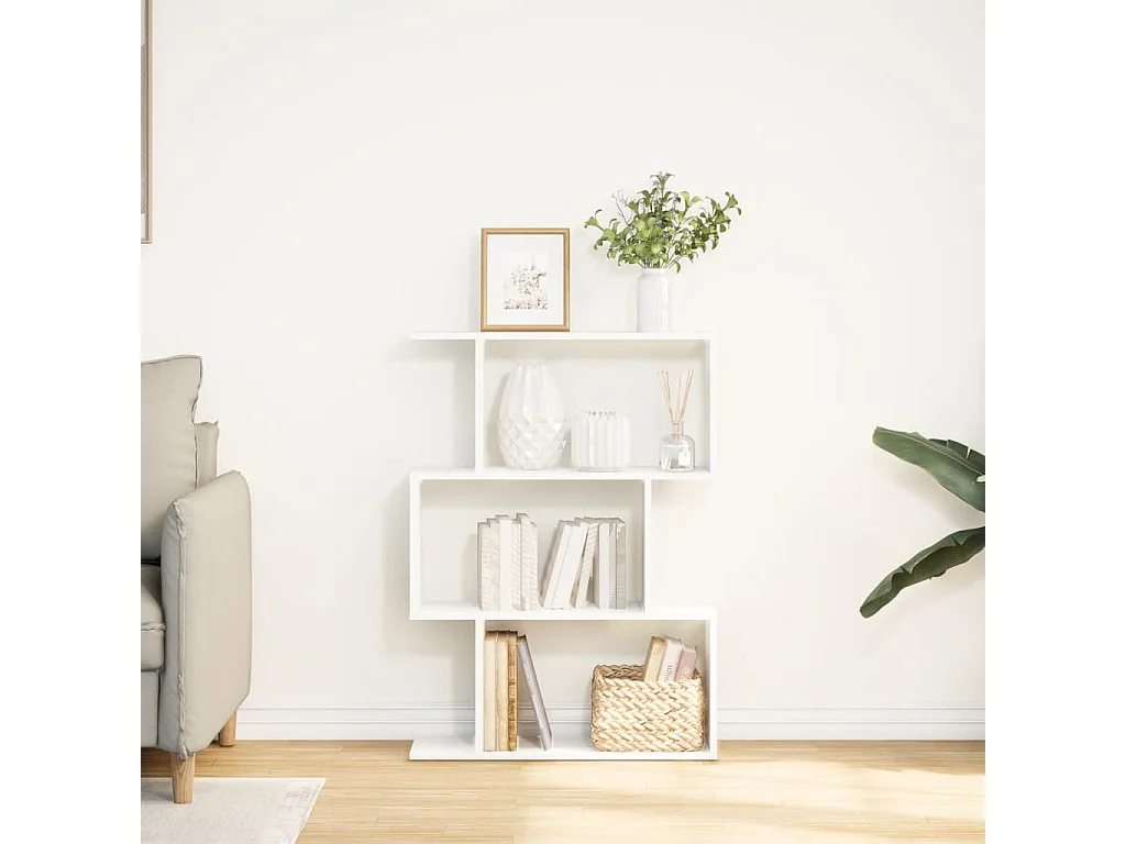 Bibliothèque séparatrice de pièce à 3 niveaux blanc 70x24x97 cm