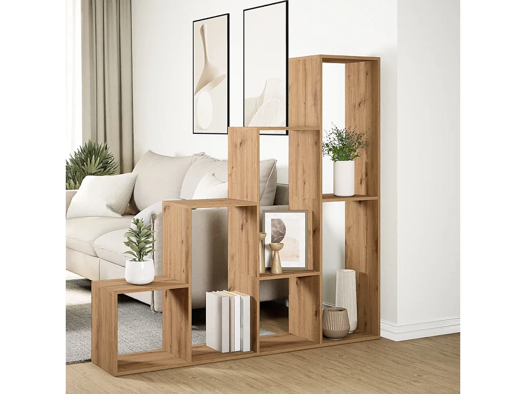 Bibliothèque séparatrice de pièce à 4 niveaux chêne artisanal