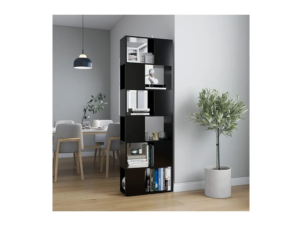 Librería separador madera contrachapada negro 60x24x186 cm