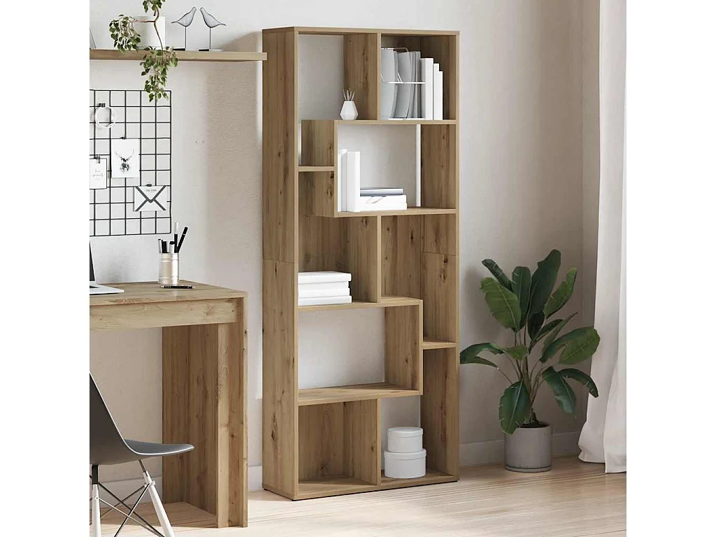 Boekenkast 67x24x161 cm bewerkt hout artisanaal eikenkleurig