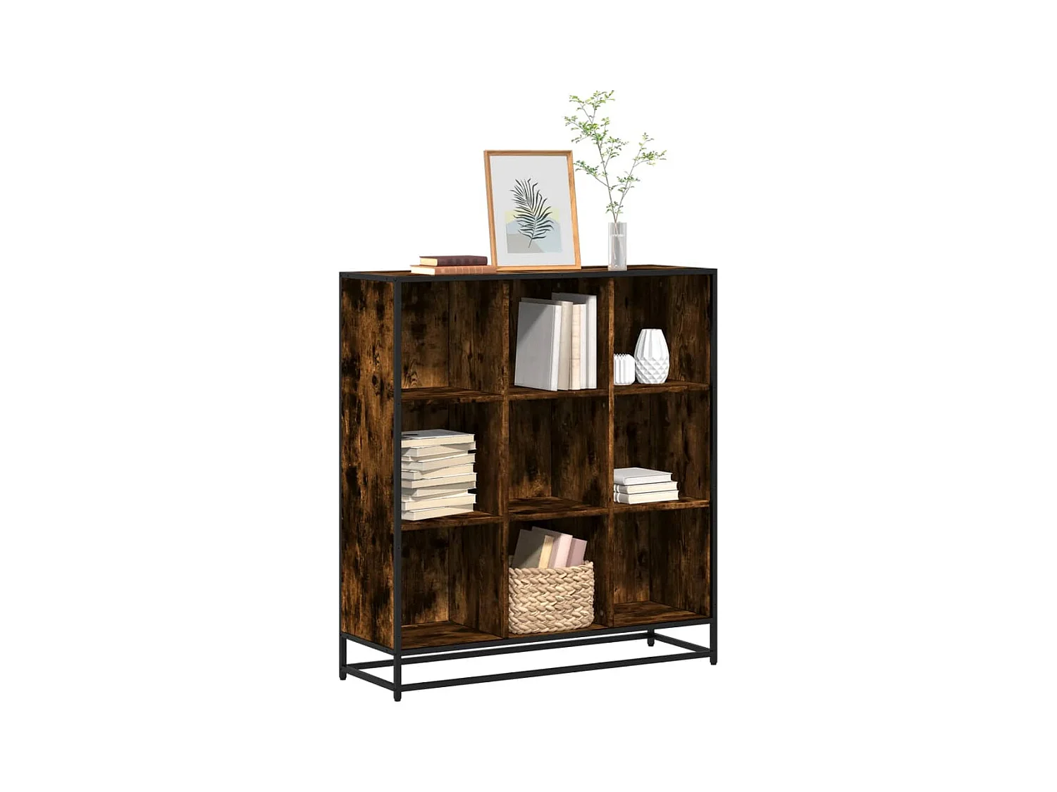 Bibliothèque chêne fumé 97,5x33x107,5cm bois d'ingénierie métal