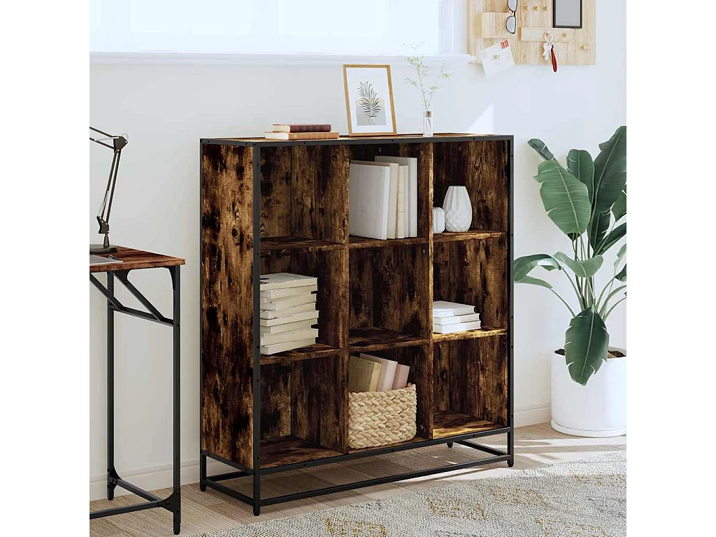 Bibliothèque chêne fumé 97,5x33x107,5cm bois d'ingénierie métal