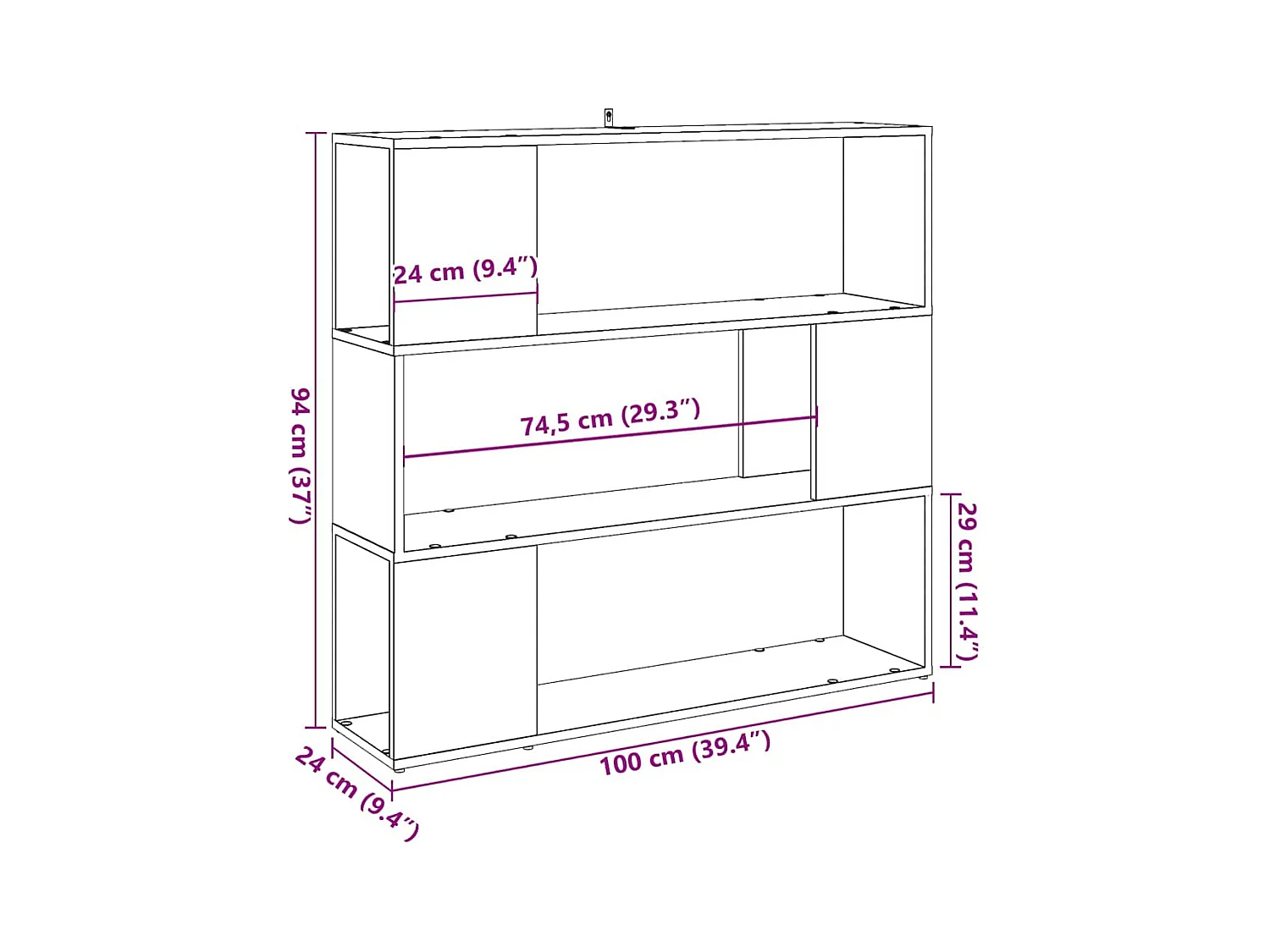 Bibliothèque/Séparateur de pièce vieux bois 100x24x94 cm