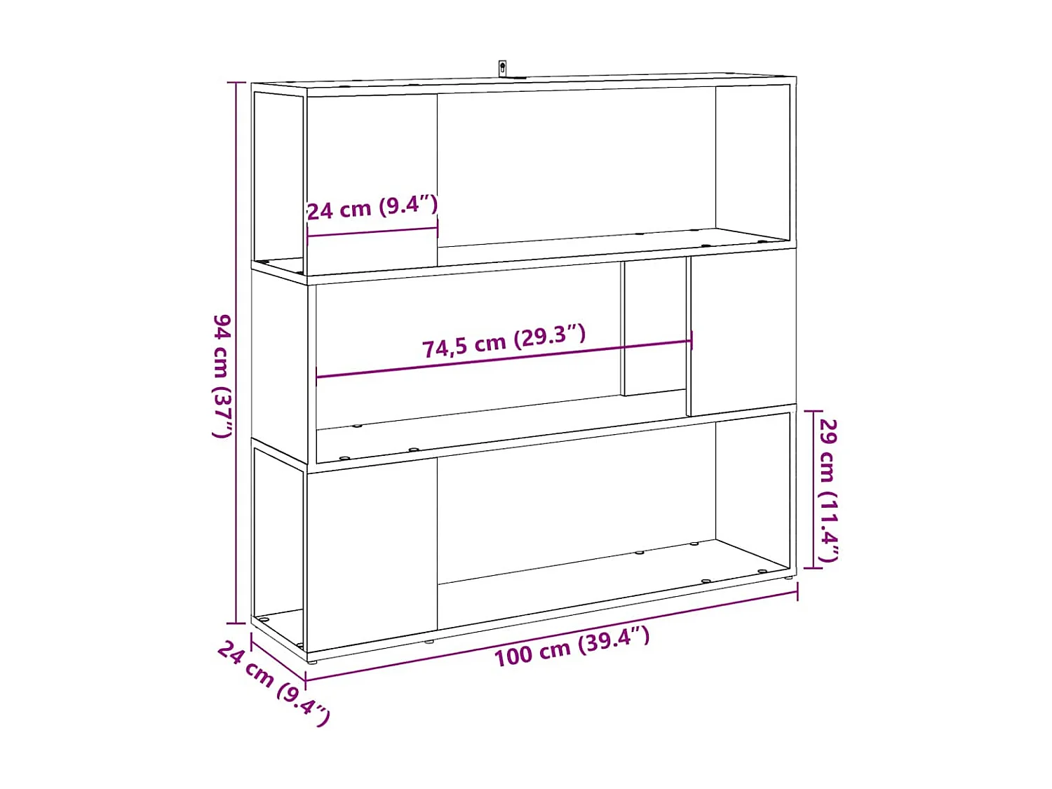 Bibliothèque/Séparateur de pièce vieux bois 100x24x94 cm