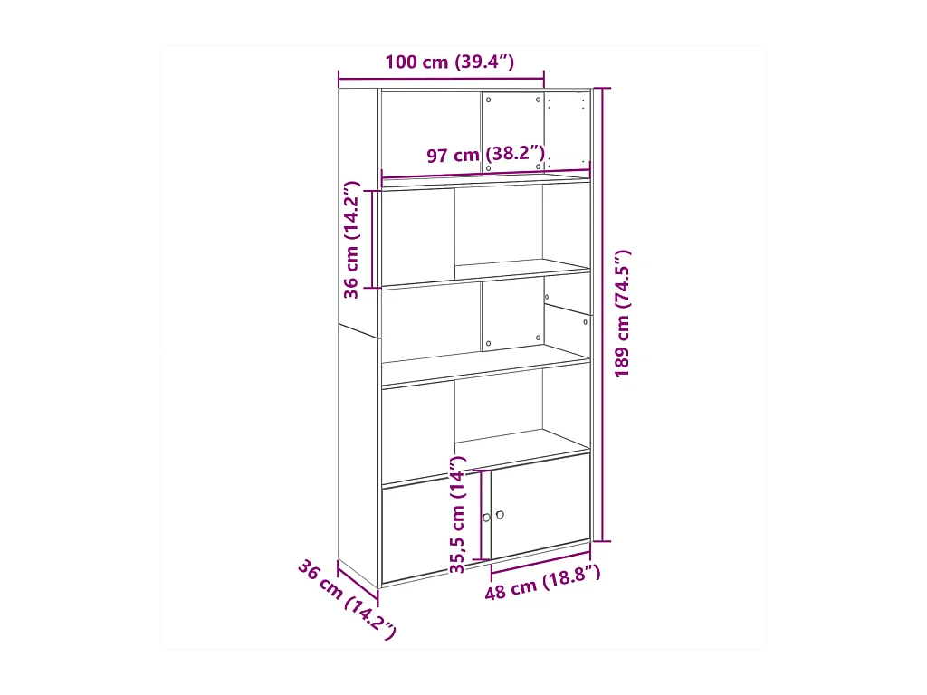 Estantería de madera de ingeniería blanca 100x36x189 cm