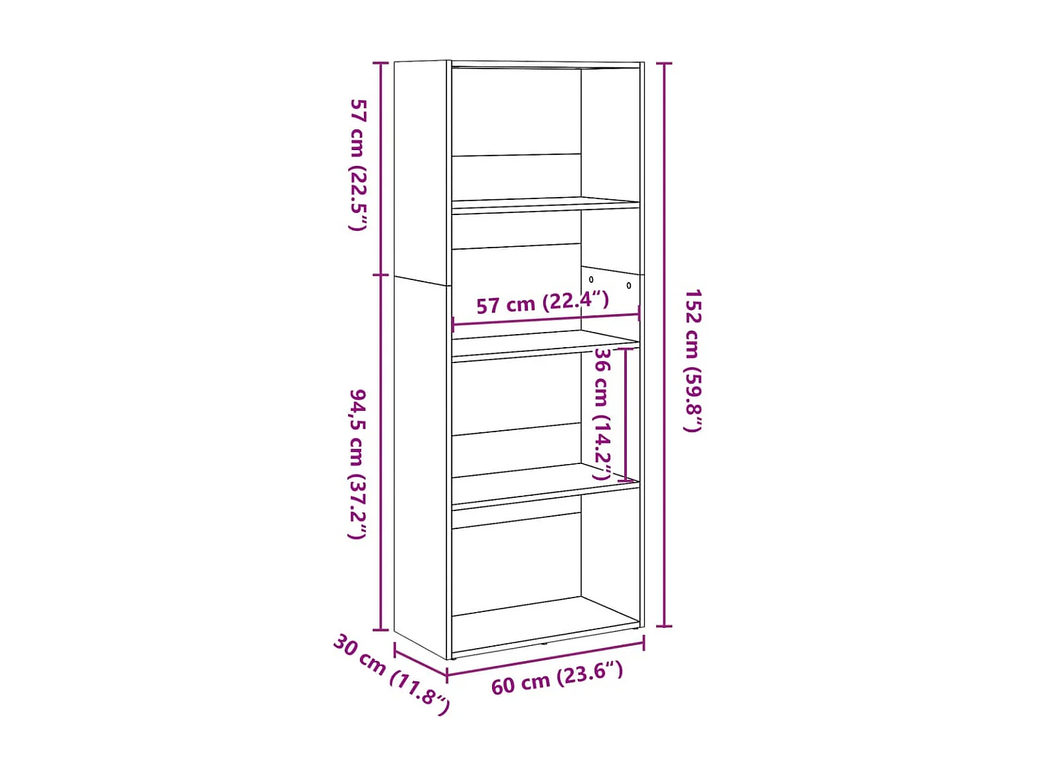 Estantería de madera de ingeniería blanca 60x30x152 cm