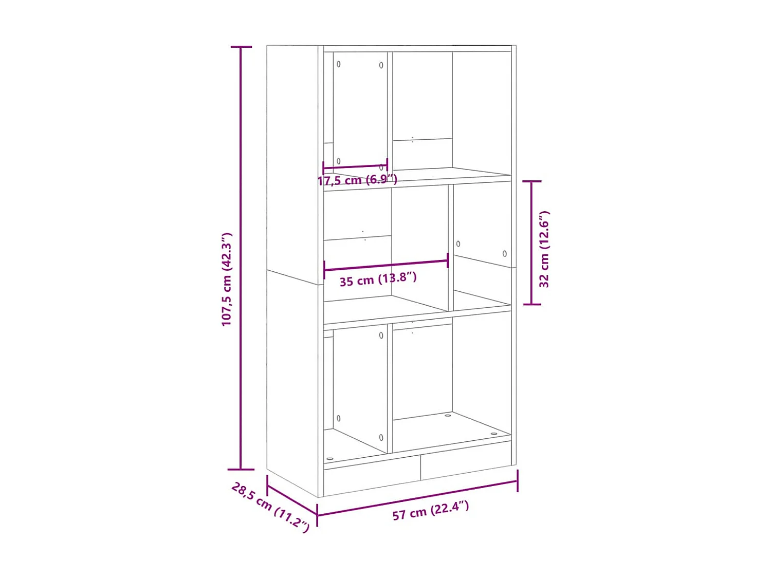 Bibliothèque chêne fumé 57x28,5x107,5 cm bois d'ingénierie