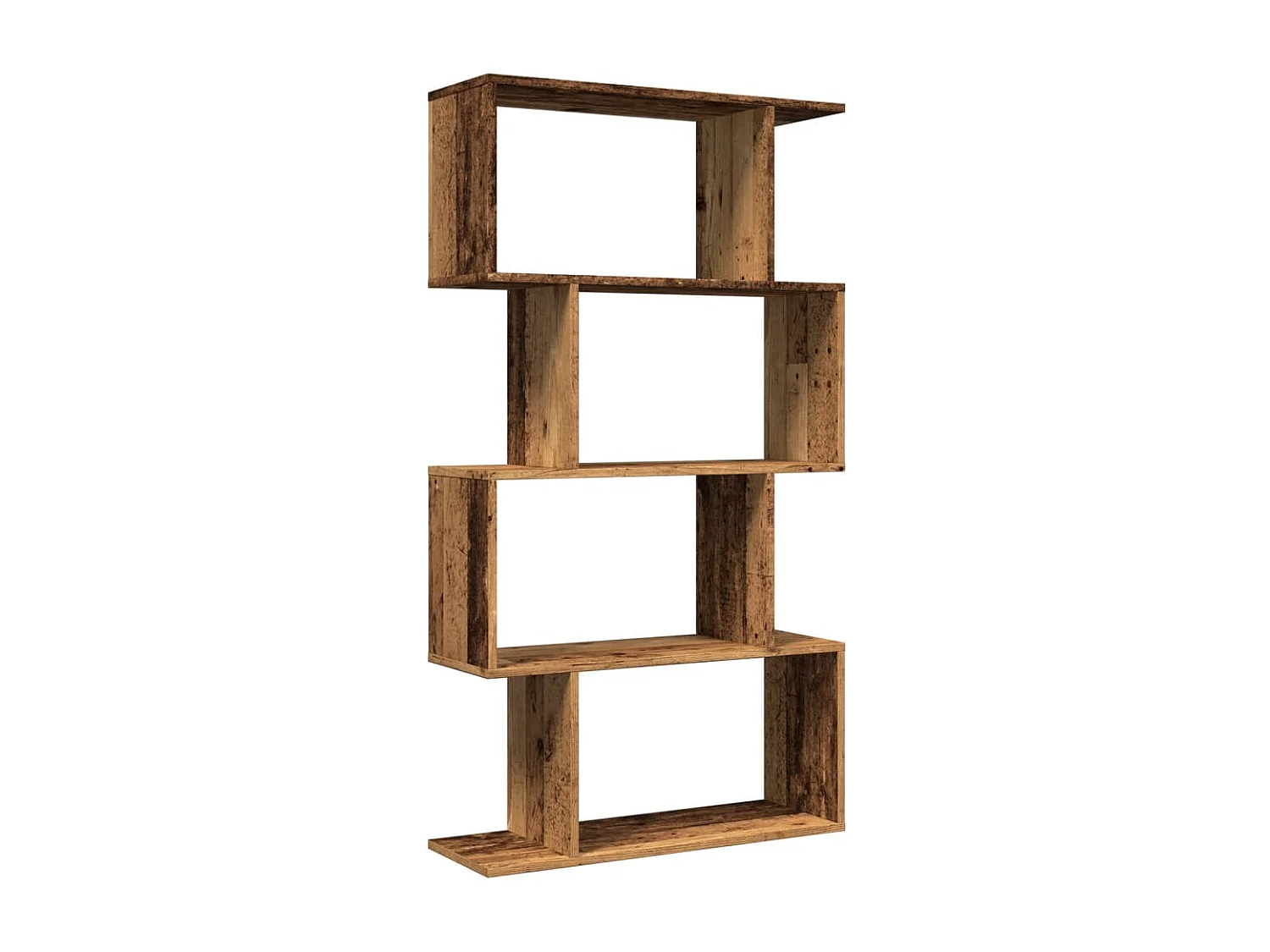 Bibliothèque séparatrice de pièce à 4 niveaux vieux bois 70x24x129cm