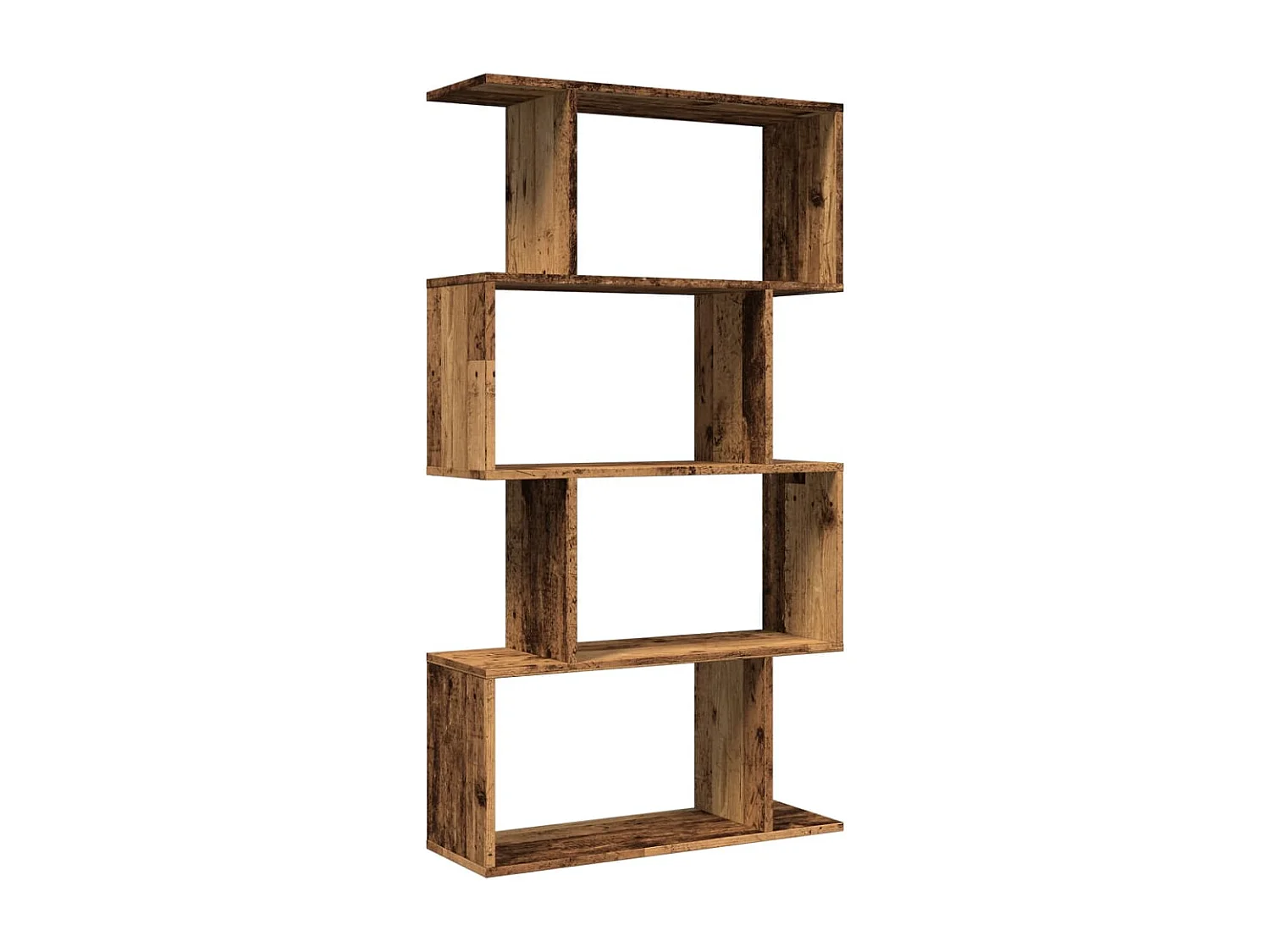 Bibliothèque séparatrice de pièce à 4 niveaux vieux bois 70x24x129cm