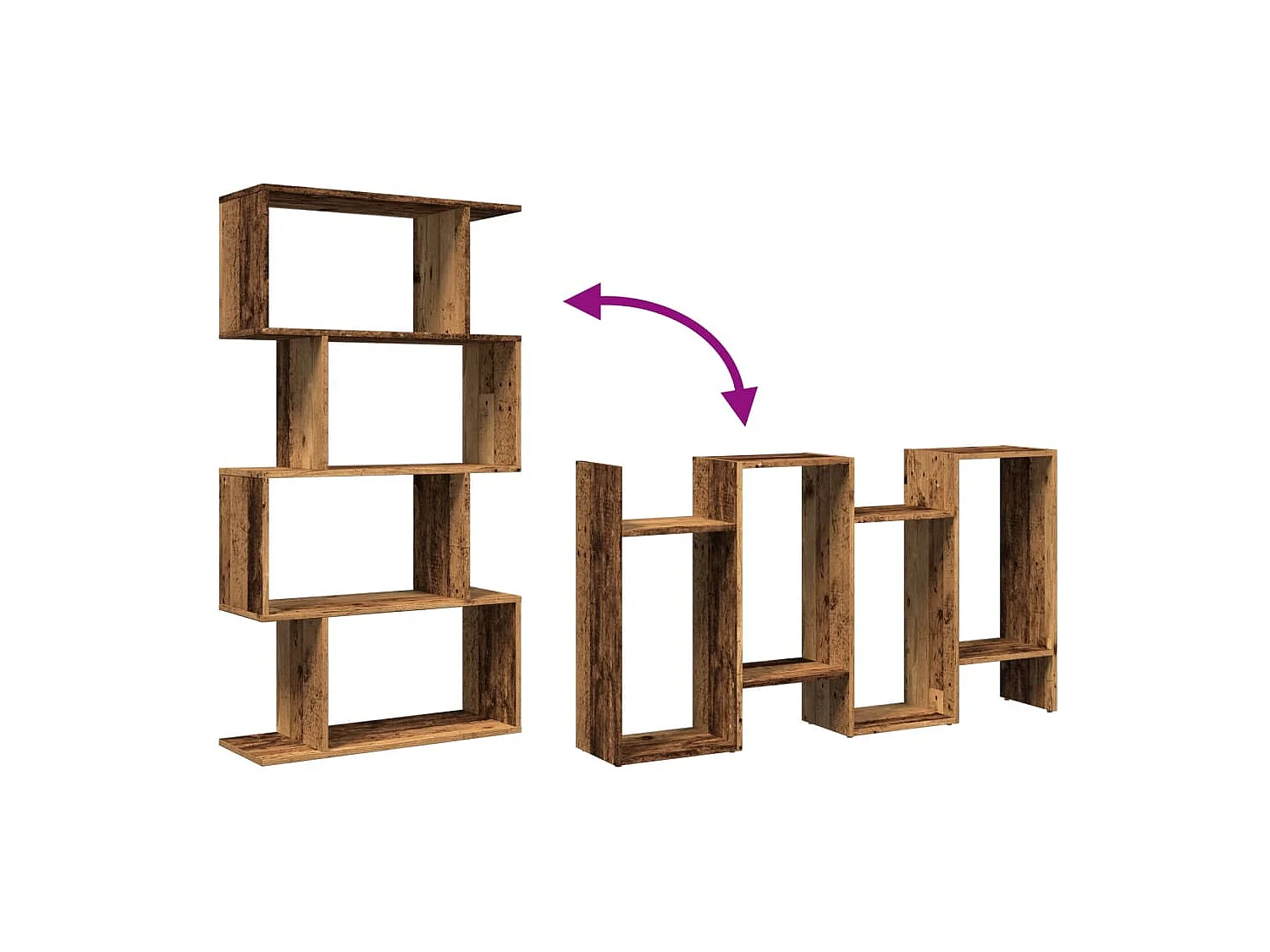 Bibliothèque séparatrice de pièce à 4 niveaux vieux bois 70x24x129cm
