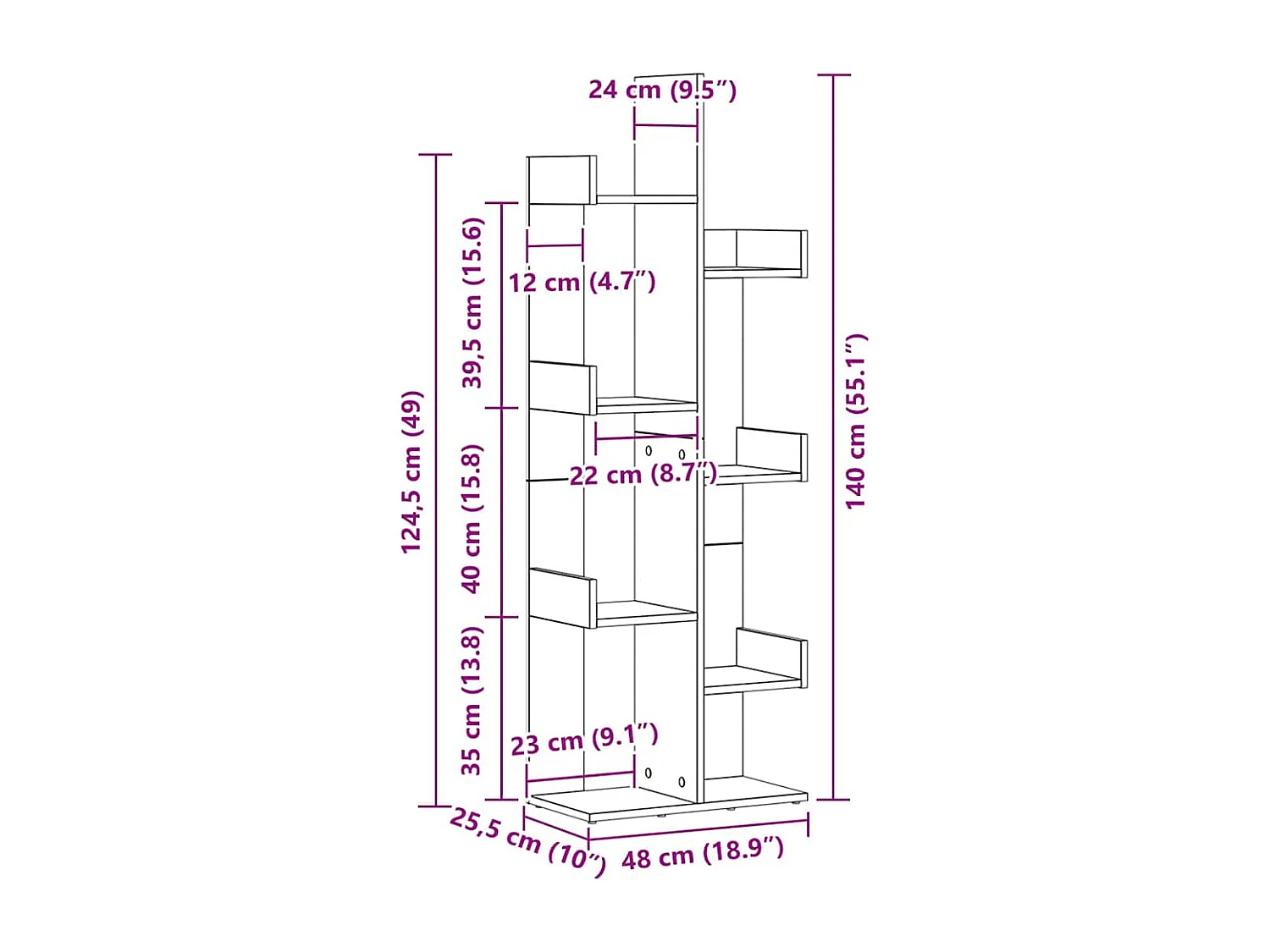 Bibliothèque Chêne noir 48 x 25.5 x 140 cm Bois d'ingénierie