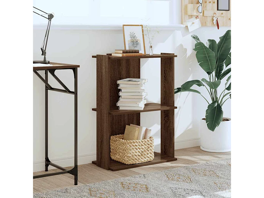 Bibliothèque 3 niveaux chêne brun 60x30x80 cm bois d'ingénierie