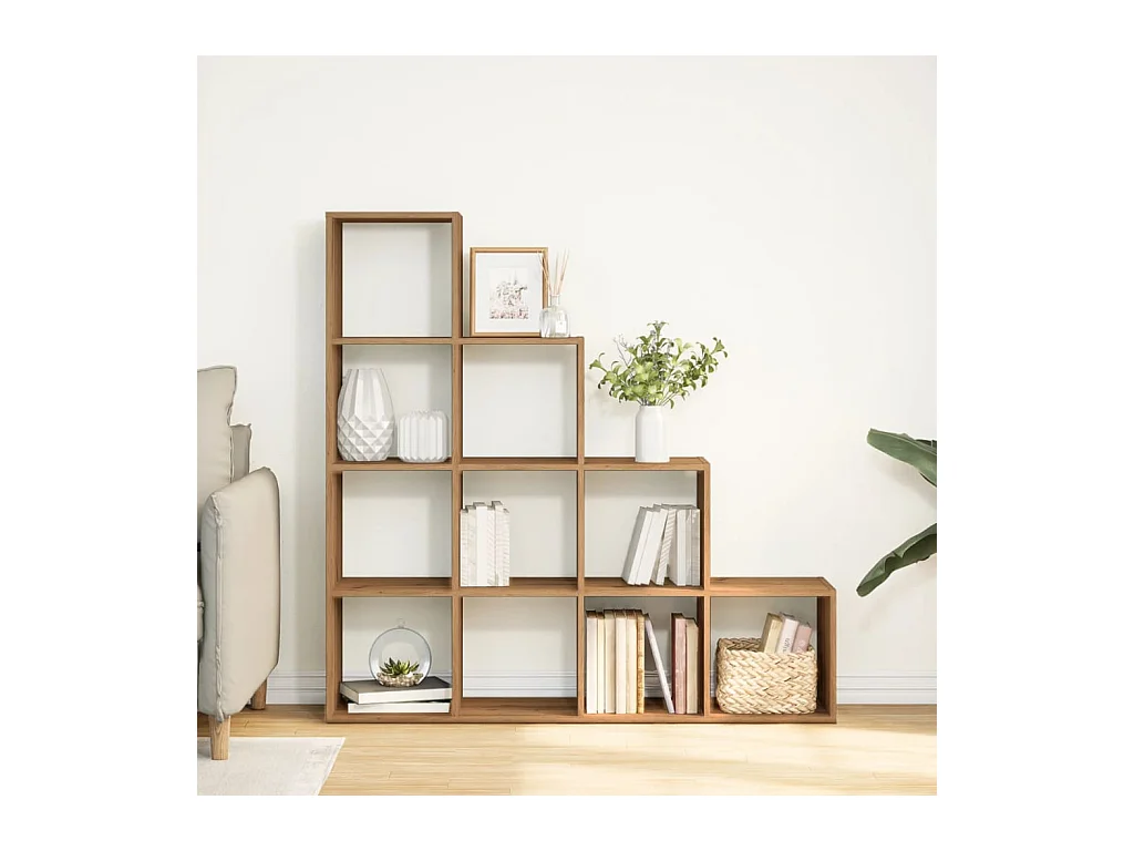 Bibliothèque séparatrice de pièce à 4 niveaux chêne artisanal