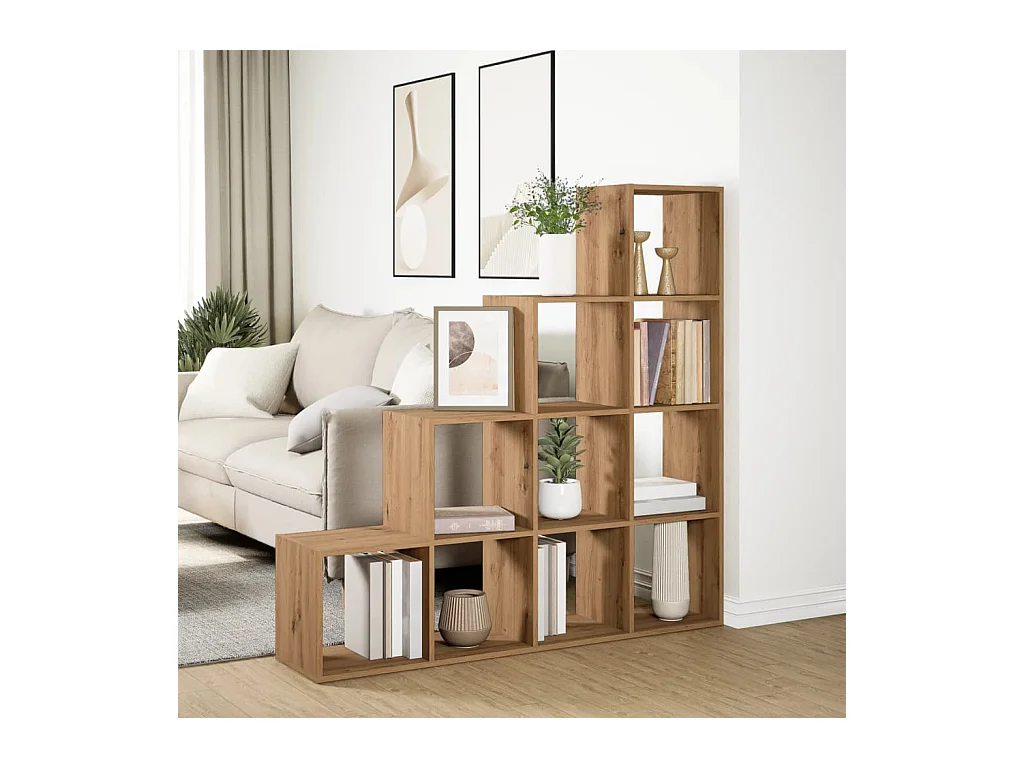 Bibliothèque séparatrice de pièce à 4 niveaux chêne artisanal