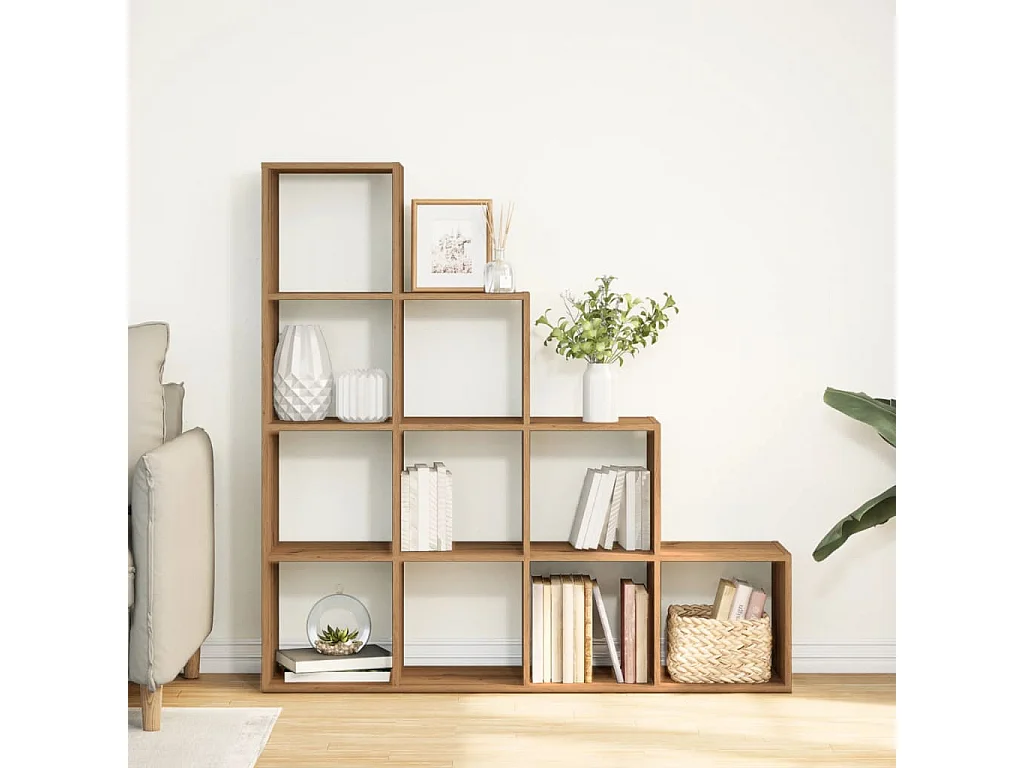 Bibliothèque séparatrice de pièce à 4 niveaux chêne artisanal