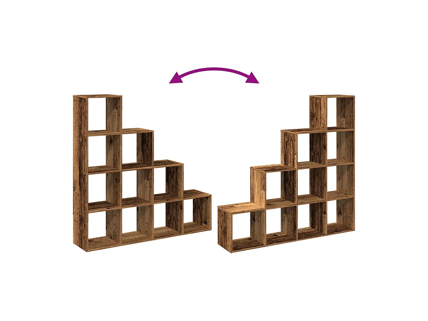 Bibliothèque séparatrice de pièce à 4 niveaux vieux bois