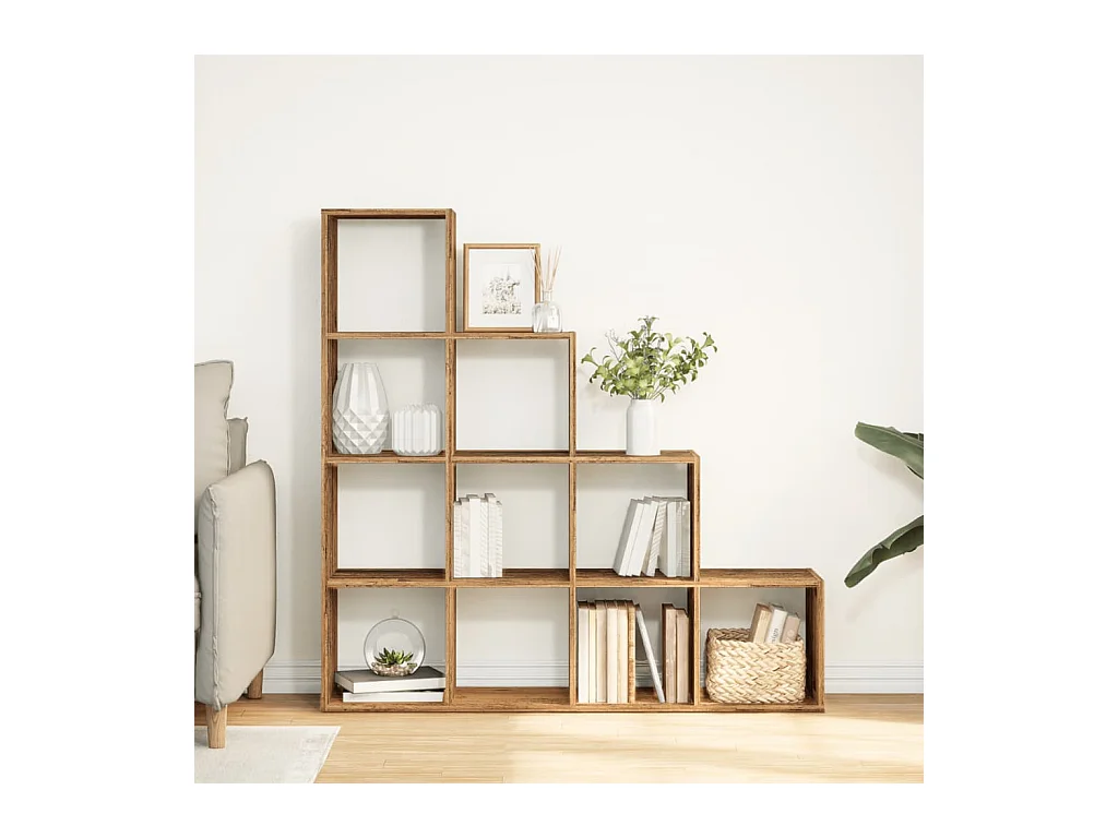 Bibliothèque séparatrice de pièce à 4 niveaux vieux bois