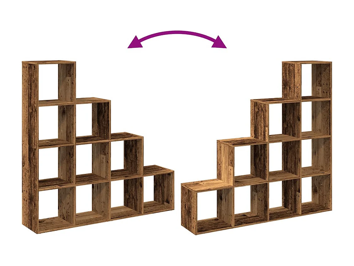 Bibliothèque séparatrice de pièce à 4 niveaux vieux bois