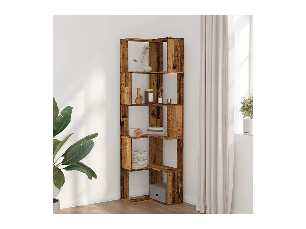 Bibliothèque d'angle à 5 niveaux vieux bois bois d'ingénierie