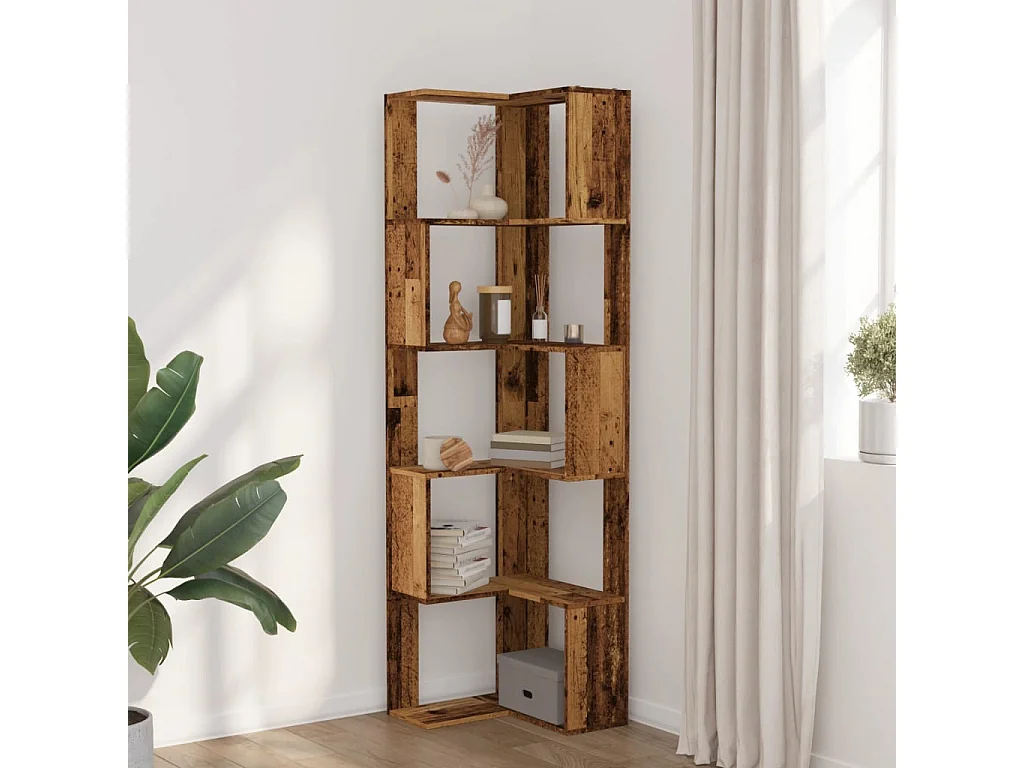 Bibliothèque d'angle à 5 niveaux vieux bois bois d'ingénierie